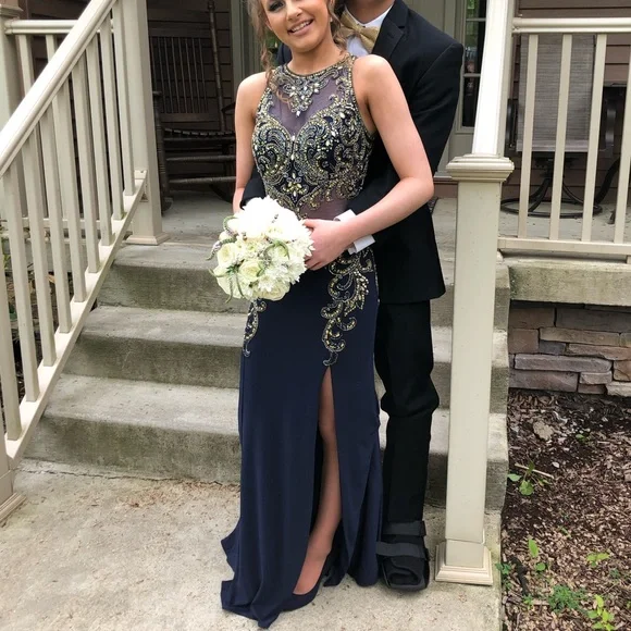 Beautiful Navy and Gold Gown. | Color: Blue/Gold | Size: 00 | Heather4502's Closet